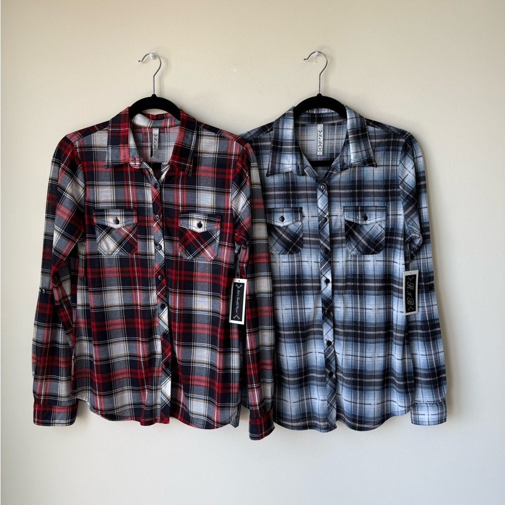 Classic Plaid Button-Down Shirt - Red and Blue